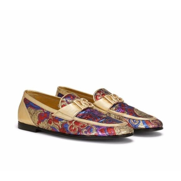 DOLCE & GABBANA Multicolor Jacquard Gold-Tone DG Logo Slip-On Loafers Si… - Picture 2 of 16